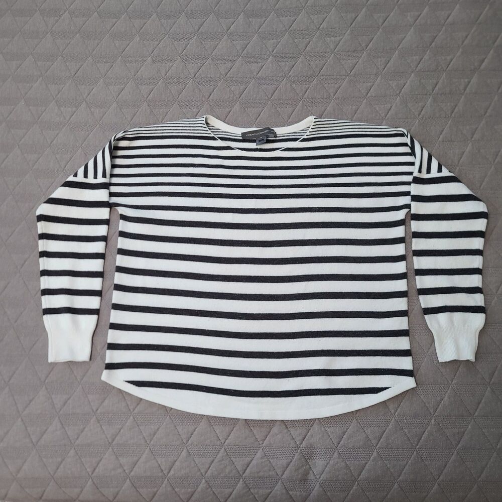French Connection Women's Striped Shirt - White/Black - Size Medium